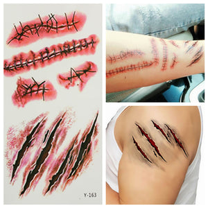 Waterproof Terror Wound Blood Scar Temporary Tattoo Sticker Halloween Party