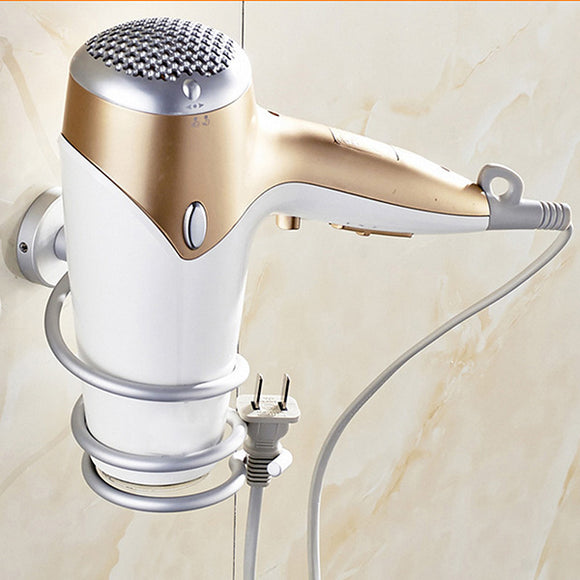 Salon Chrome Bathroom Wall Mounted Hair Dryer Holder Rack Storage Tail With Plug Hook