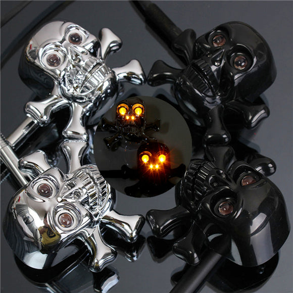 Universal 12V Motorcycle Skull Turn Signal Indicator Light Amber
