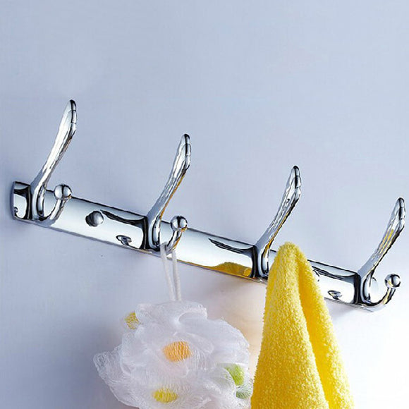 4 Hooks Stainless Steel Wall Mounted Towel Rack Clothes Hanger Coat Hat Holder