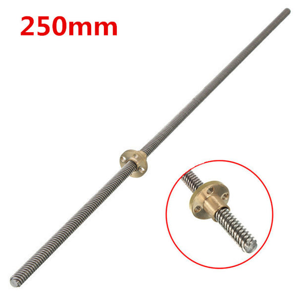 T8 250mm Lead Screw 8mm Thread 2mm Pitch Lead Screw with Brass Nut