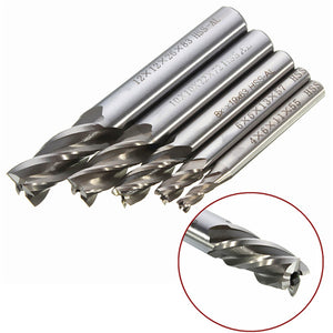 Drillpro DB-M2 5pcs 4/6/8/10/12mm 4 Flute End Mill Cutter HSS Straight Shank Drill Bits