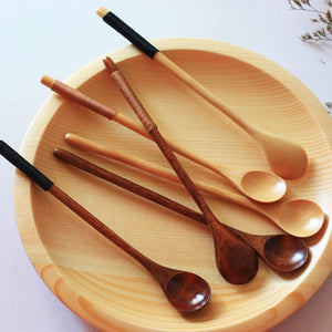 Long Handle Wooden Mixing Spoon Tie Wire Round Handle Ladle Stirring Spoon