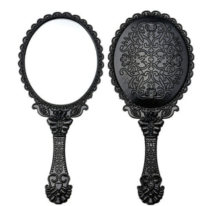 Black Vintage Cosmetic Mirrors Floral Print Hand Hold Looking-glass Makeup Beauty Tool