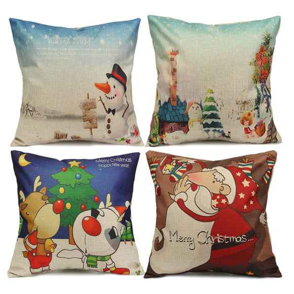 Christmas Santa Cotton Linen Throw Pillow Case Sofa Home Car Cushion Cover