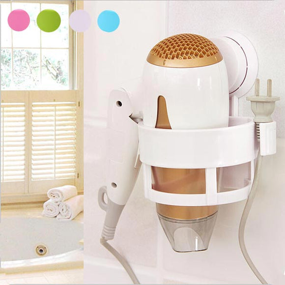 Plastic Bath Hair Dryer Holder Wall Mounted Fixed Stand With Sucker 4 Colors