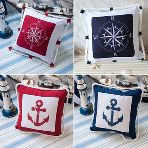 Nautical Sailing Anchor Compass Throw Pillows Canvas Cushion Sofa Office Car Decor