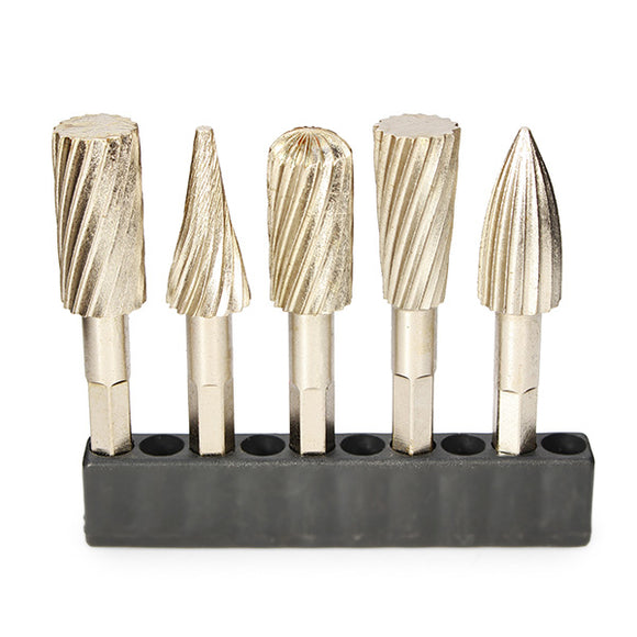 5pcs 6.35mm Hex Rotary Burr Set 12.7mm Head HSS Rotary File Cutter Electric Grinding Tool