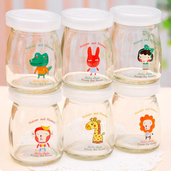 100ML Cartoon Glass Pudding Yogurt Bottle High Temperature Resistant