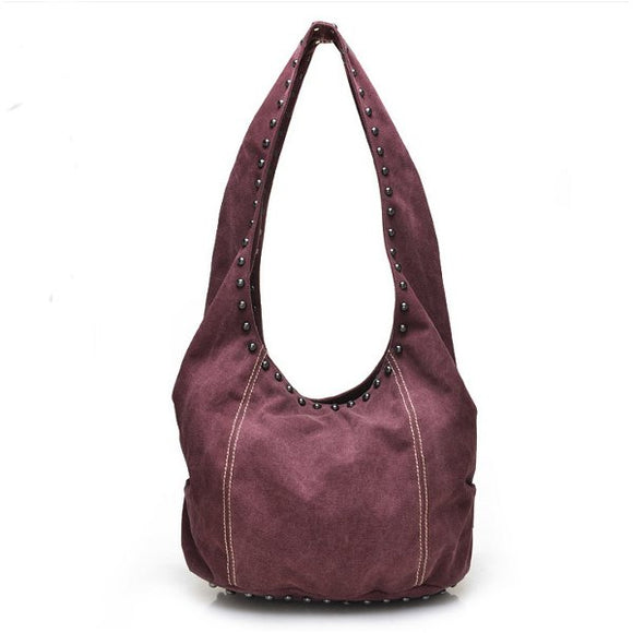 Women Rivet Canvas Crossbody Bags Casual Hip Pop Shoulder Bags Large Capcity Bags