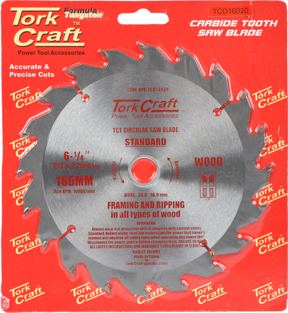 BLADE TCT 160 X 20T 20/16 GENERAL PURPOSE RIP WOOD