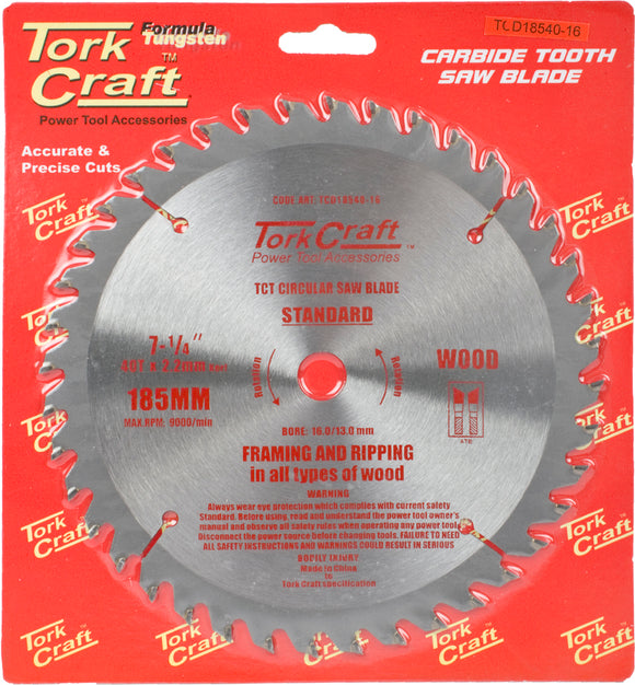 BLADE TCT 185 X 40T 16MM GENERAL PURPOSE COMBINATION