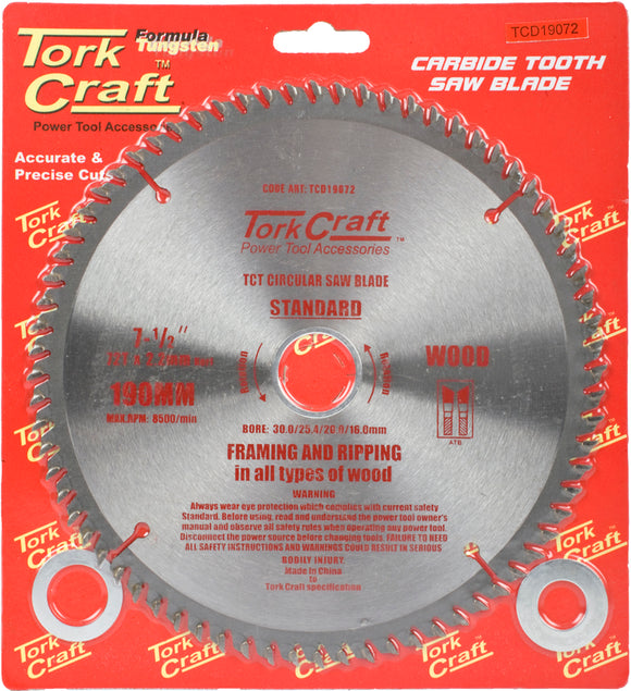 BLADE TCT 190 X 72T 30/ GENERAL PURPOSE CROSS CUT SMOOTH