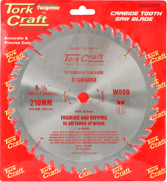BLADE TCT 210  X 40T 16MM GENERAL PURPOSE COMBINATION