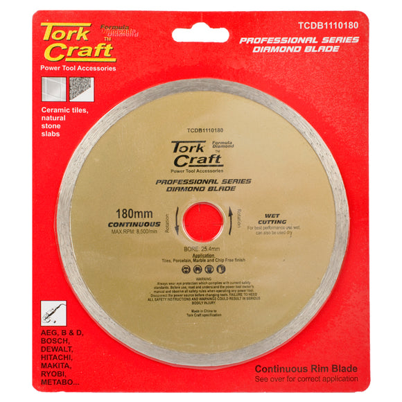 DIAMOND BLADE 180MM X 25.4 CONTINUES RIM