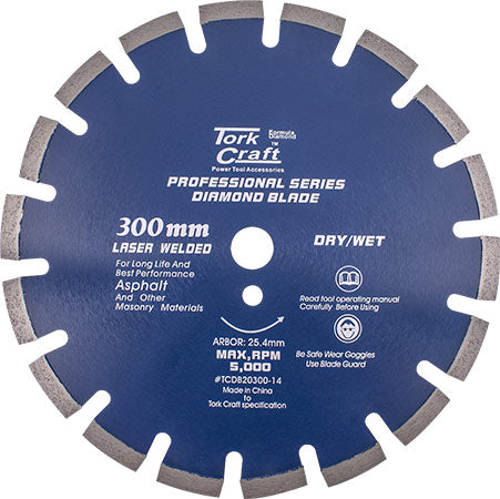 DIAMOND BLADE 300 x 25.4MM ASPHALT LASER WELDED SEGMENTED TAR