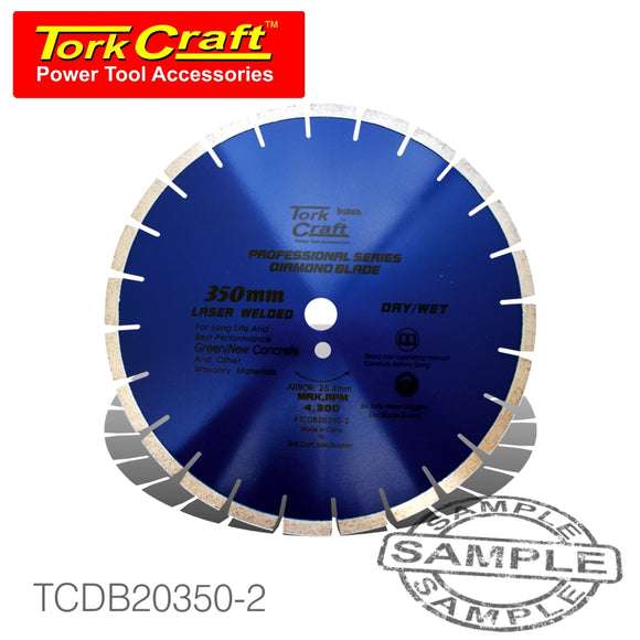 DIAMOND BLADE 350x25.4MM GREEN / NEW CONCRETE LASER WELDED SEGMENTED