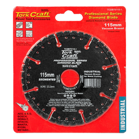 DIAMOND BLADE SEG.115 x 22.23MM VACUUM BRAZED  FOR METAL CUTTING