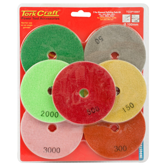 SET OF 7 DIAMOND WET POLISHING PADS 100MM