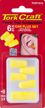 EAR PLUG 6PC SET 4PC BULLET 2PC CYLINDER CARDED SNR33