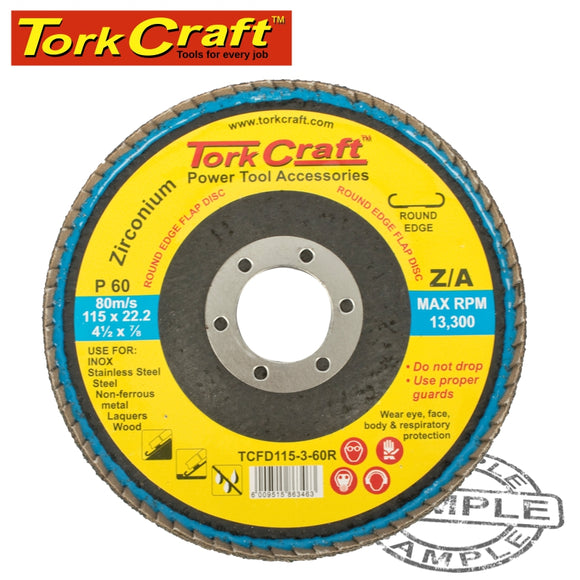 FLAP DISC ROUND EDGE ZIRCONIUM 115MM 60 GRIT FLAT