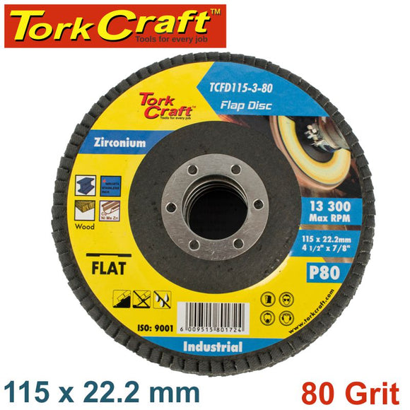 FLAP DISC ZIRCONIUM 115MM 80 GRIT FLAT