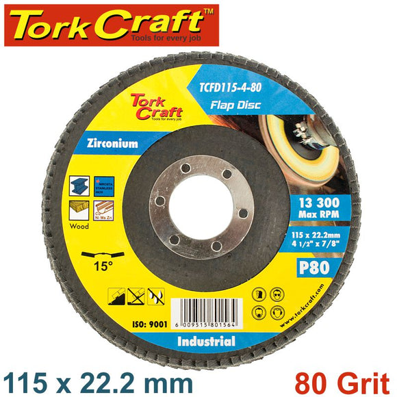 FLAP DISC ZIRCONIUM 115MM 80GRIT ANGLED