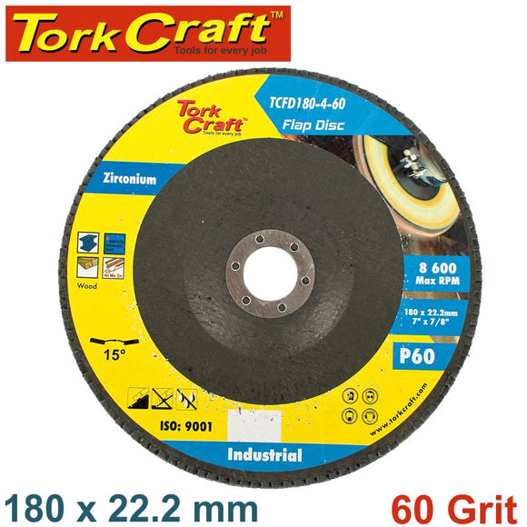 FLAP DISC ZIRCONIUM 180MM 60GRIT ANGLED