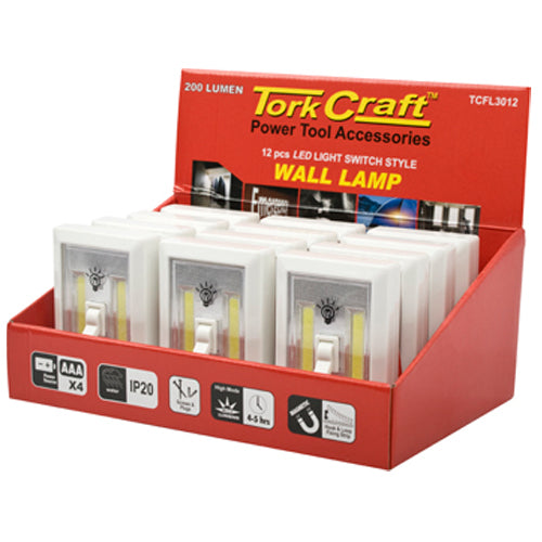 LIGHT SWITCH DISPLAY BOX 12PCE LED 200LM USE 4XAAA BAT TORK CRAFT