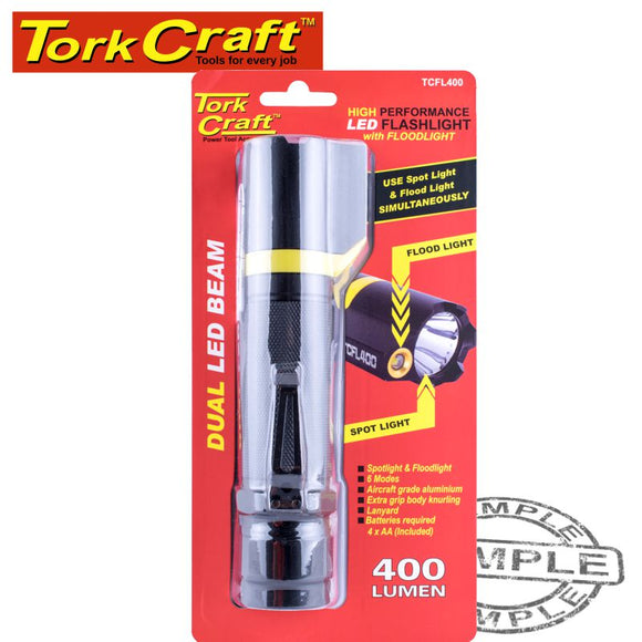 TORCH LED ALUM. DUAL BEAM FLOODLIGHT 400LM BLK USE 4X AA BATTERIES