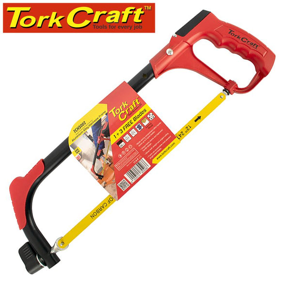 ALUMINUM ALLOY HACKSAW FRAME 300M C/W 1 + 3 FREE BLADES TORK CRAFT