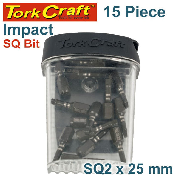 IMPACT SQUARE RECESS BIT NO2 25MM 15PC TIC TAC CASE SQ2