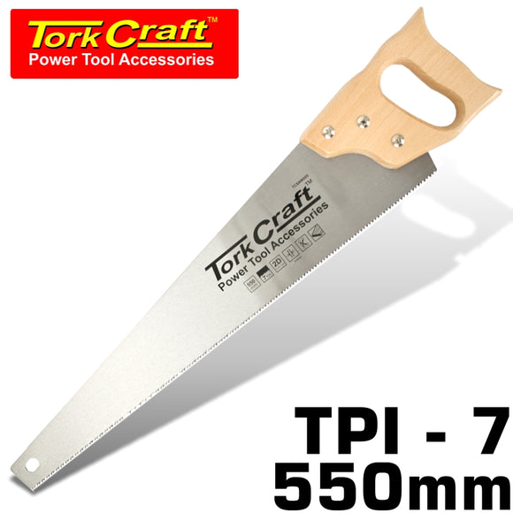 HAND SAW 550MM 7TPI 0.9MM TEMP. BLADE WOOD HANDLE
