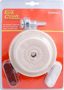 POLISHING BUFFING & COMPOUND DRILL SET 65 75 & 100mm BUFFING WHEELS