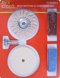 POLISHING BUFFING & COMPOUND KIT 5PCE WITH FELT BUFF FOR DRILL