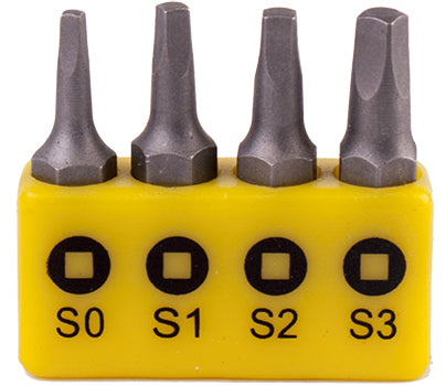 SCREWDRIVER BIT SET SQUARE RECESS 4PCE 25MM SQ0.1.2.3