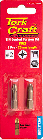 POZI 2 X 25MM INSERT BIT TORSION TIN COATED 2PCE PZ2