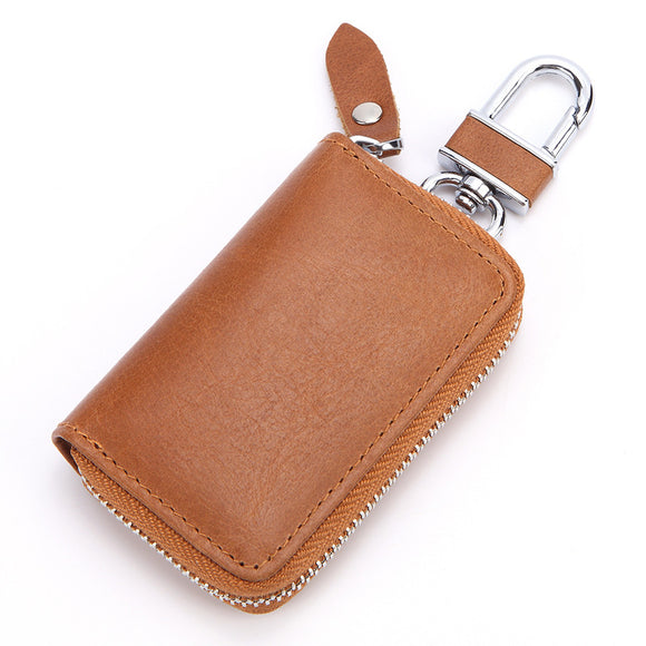 Key Case Leather Card Holder Zipper Key Chain Bag Short Purse Wallets Coins Bag
