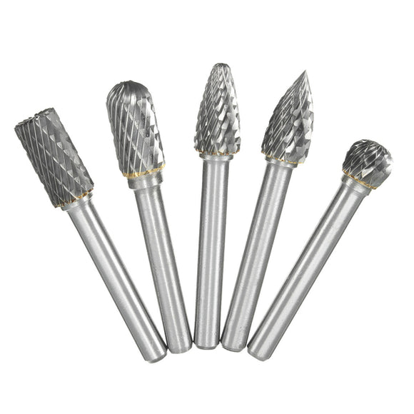 5pcs 6mmx10mm Carbide Burr Set Rotary Cutter Files Tungsten Grinding Bits CNC Engraving Tool