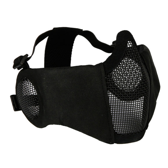 Steel Wire Mask Outdoor Hunting Breathable Tactical Mesh Half Face Protective Mask Earmuffs Version