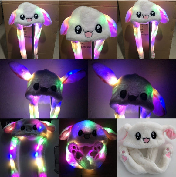 LED Light Rabbit Ear Hat Can Move Airbag Cap 60CM Electric Stuffed Plush Gift Valentines Dance Toy