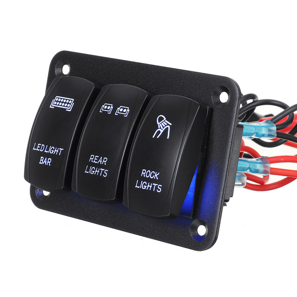 12V 24V 3 Gang Rocker Switch Panel LED Light For Car Marine Boat RV Waterproof