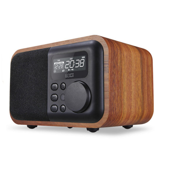 iBOX D90 Wooden Subwoofer Alarm Clock Microphone Bluetooth Speaker Support U Disk TF Card AUX