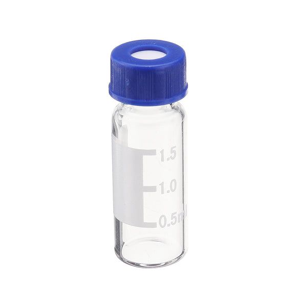 100Pcs/Set 2ml Graduated Clear Sample Vials Autosampler Vials Bottles Threaded Vial w/ Write-on Spot Screw Caps Septa
