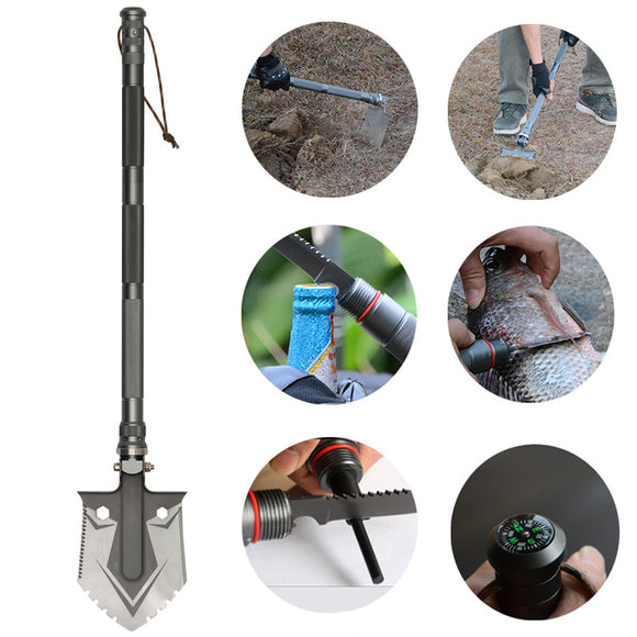 IPRee High-carbon Steel Multifunctional Tri-fold Shovels Outdoor Portable Shovel Survival Tools Kit