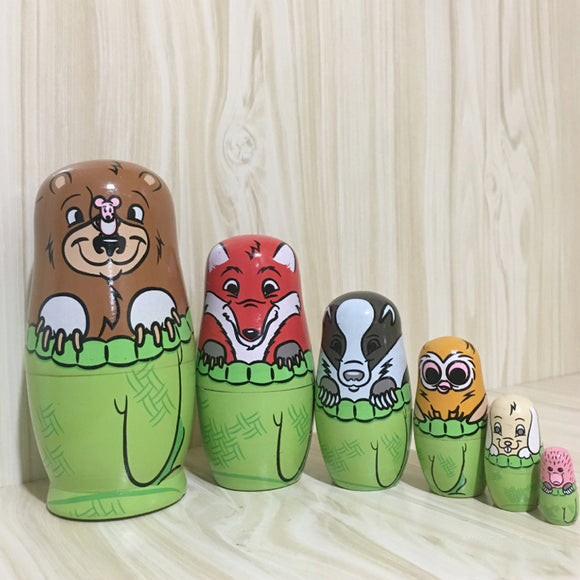 6Pcs/Set Wooden Animals Hand Painted Russian Nesting Dolls Matryoshka Dolls Toys Home Decorations