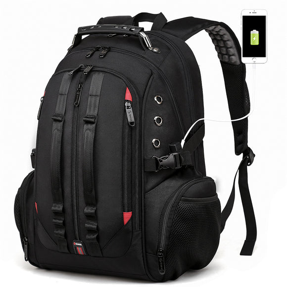 Men Large Capacity Backpack Schoolbag Laptop Travel Bag USB Port Headphones Hole Bag