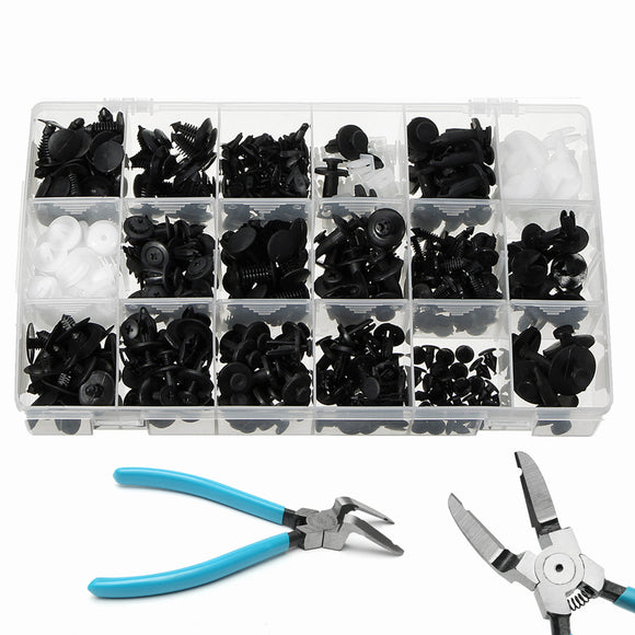 415pcs Push Pin Rivet Bumper Panel Clip Retainer Fastener And Pliers Tool For Ford