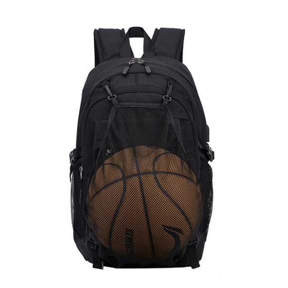 23L Men Outdoor USB Backpack Rucksack Laptop Basketball Mesh Shoulder Bag With Earphone Hole Sports Travel