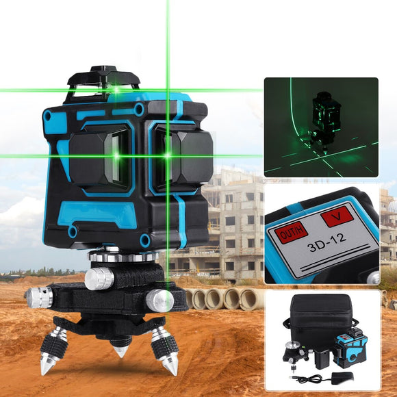 360 Rotary 3D Green Laser Level 12 Lines Self Leveling Cross Measure Tool Kit